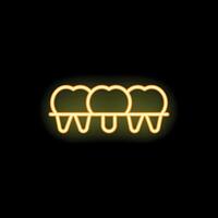Neon icon of three teeth showing dental bridge procedure vector