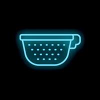 Blue neon sign colander icon on black background vector