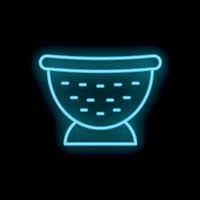 Neon blue colander icon glowing against a black background vector