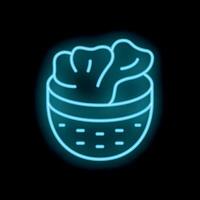 Glowing neon line icon of a walnut with its shell on a black background vector