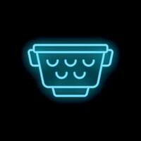 Neon colander shining on black background representing kitchen utensils vector