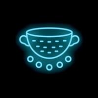 Neon blue colander draining water icon on black background vector