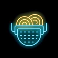 Neon sign showing colander draining cooked pasta on black background vector