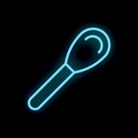 Blue neon sign of a spoon glowing on a black background vector