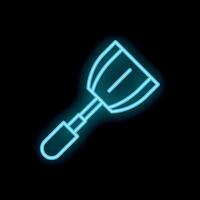 Bright blue neon spatula glowing on black background vector