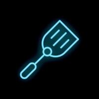 Blue neon sign icon of spatula utensil glowing on black background vector