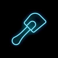 Blue neon sign of a spatula, glowing on a dark background vector