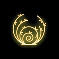 Golden neon spiral with branches growing from the center on black background vector