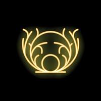 Neon sign of abstract round symbol with branches on black background vector