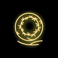 Glowing neon icon of tumbleweed rolling in desert wind vector