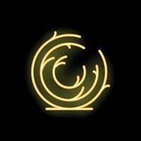 Golden neon sign showing a stylized tree in a circle on black background vector