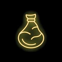 Yellow neon sign of tied sack on black background vector