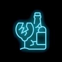 Neon icon of broken bottle and glass representing alcoholism vector