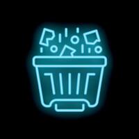 Neon trashcan throwing away garbage icon on black background vector