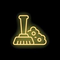 Glowing neon line icon of a broom and dustpan representing a cleaning service vector