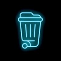 Blue neon wheeled trash bin glowing on black background vector