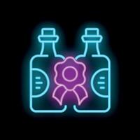Two bottles with ribbon and badge neon sign on black background vector
