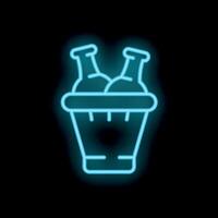 Neon icon of champagne bottles being chilled in ice bucket vector