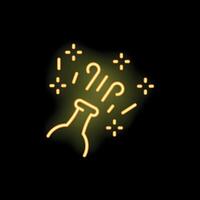 Neon champagne bottle popping with confetti exploding on black background vector