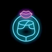Neon sign showing wine glass with lips on black background vector