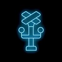 Blue neon railroad crossing signal glowing on black background vector