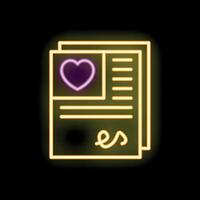 Neon icon of marriage contract with heart and signature vector