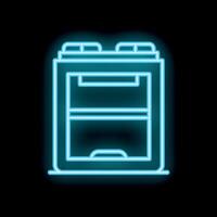 Neon icon of modern multifunction printer glowing on dark background vector