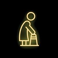 Elderly person using a walker in neon light style vector