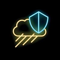 Neon icon of shield protecting cloud computing from hacker attack vector