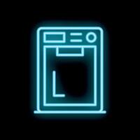 Glowing neon icon of washing machine with display showing laundry program on black background vector