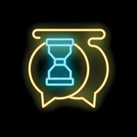 Neon icon of two speech bubbles discussing time management vector