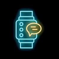 Neon smart watch displaying new message notification icon vector