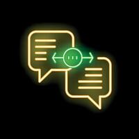 Neon icon of two speech bubbles exchanging messages representing communication vector