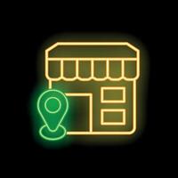 Neon sign showing location of a store on black background vector