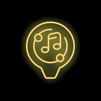Neon icon of musical notes inside a light bulb symbolizing music creation vector