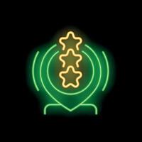 Neon icon showing location with three stars rating vector