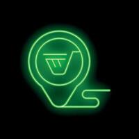 Green neon style icon of a measuring tape pinned on a map vector