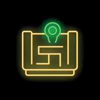 Neon green location pin pointing at finish of maze vector