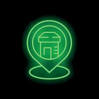 Green neon sign showing location of shop or store on black background vector