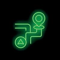 Neon green gps route showing navigation on black background vector