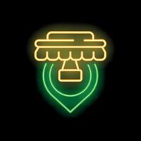 Glowing neon line icon showing the location of skydiving with a parachute on a map pin vector