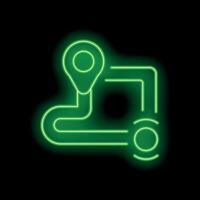 Green neon route with destination point icon showing arrival point vector