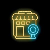 Neon sign representing a store being searched online using a magnifying glass vector