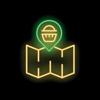 Neon sign showing location of grocery store, restaurant, or food delivery service on a map vector