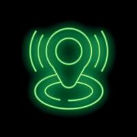 Neon green gps location pin showing position on map vector