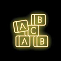 Neon sign of alphabet cubes forming the abcs on black background vector