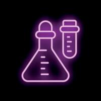 Neon laboratory glassware icon with test tube and erlenmeyer flask vector
