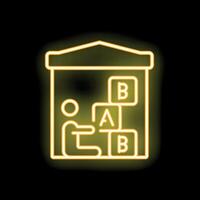 Neon sign of a toddler playing with alphabet blocks in a playschool vector