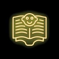 Neon sign of a smiling face emerging from open book vector
