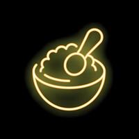 Neon sign of bowl filled with food and spoon digging in vector